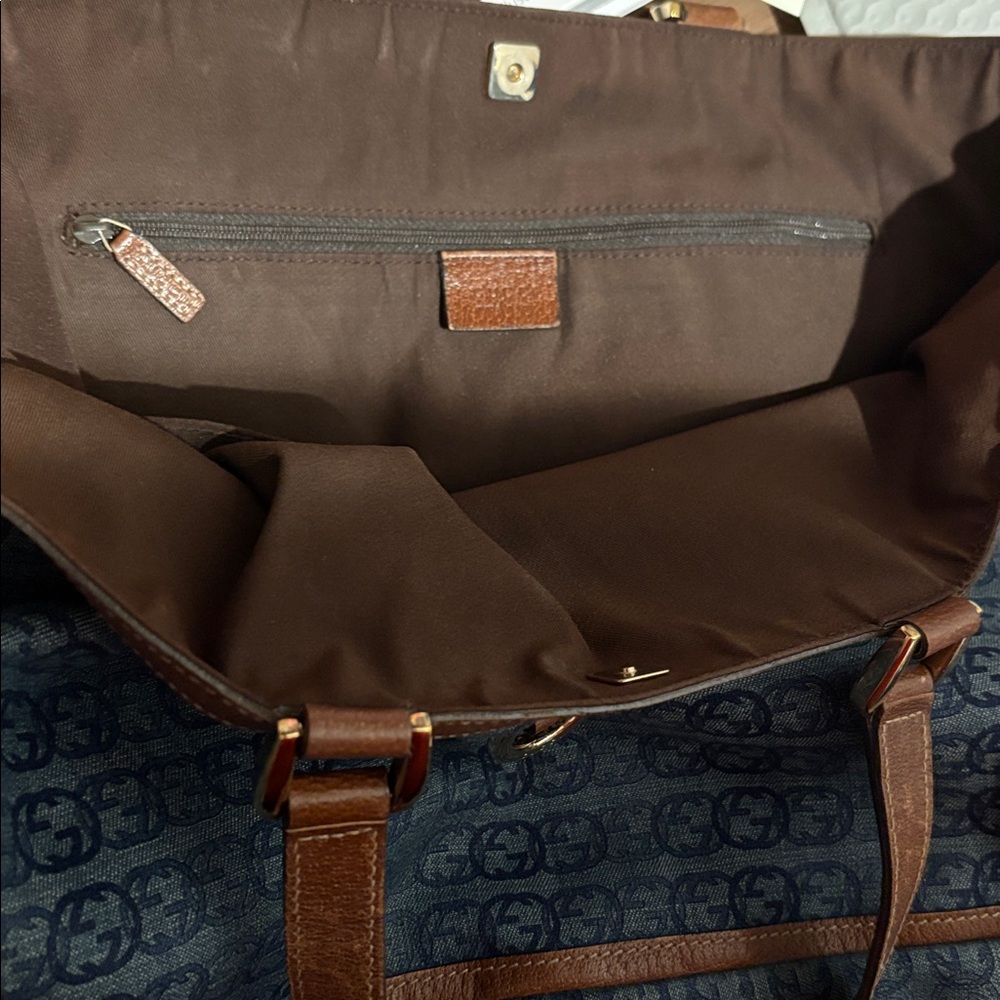 Gucci Denim Logo Tote with Brown Leather Trim - Picture 9 of 9
